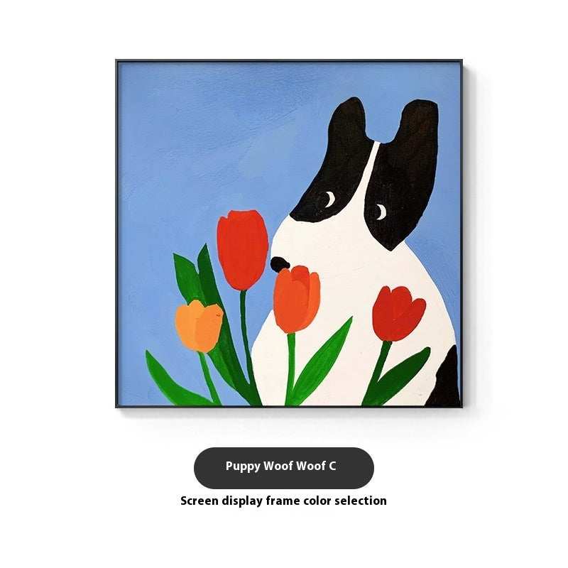 Cartoon Dog Red Square Wall Art β Modern Canvas Restaurant Mural | Zanlo UK