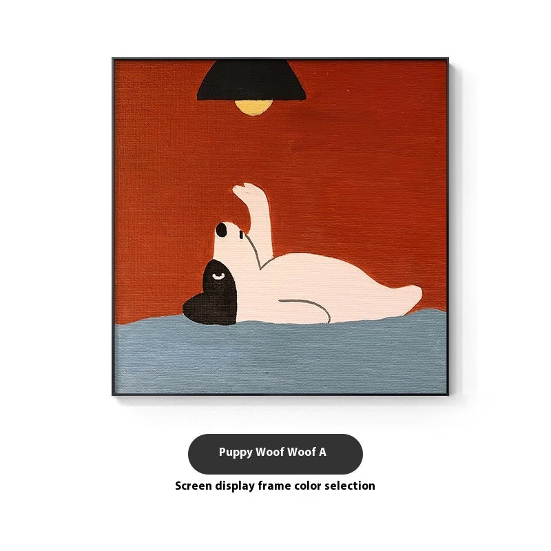 Cartoon Dog Red Square Wall Art β Modern Canvas Restaurant Mural | Zanlo UK