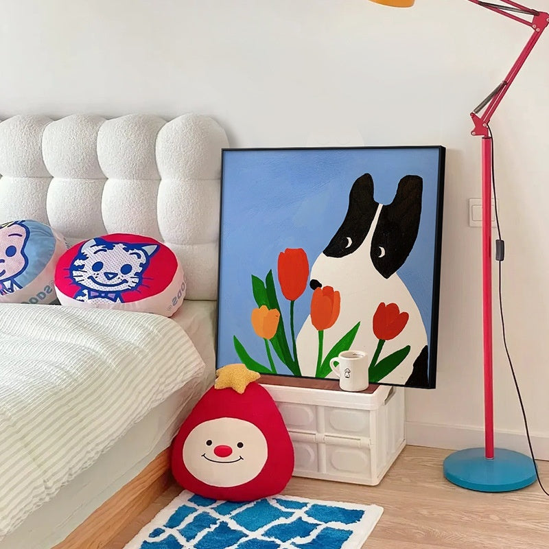 Cartoon Dog Red Square Wall Art – Modern Canvas Restaurant Mural | Zanlo UK