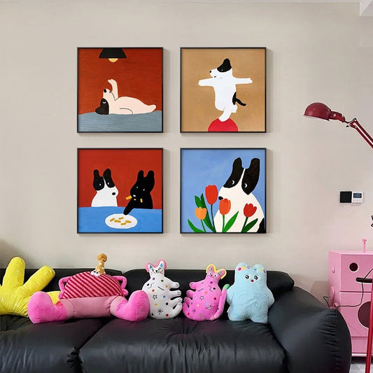 Cartoon Dog Red Square Wall Art – Modern Canvas Restaurant Mural | Zanlo UK