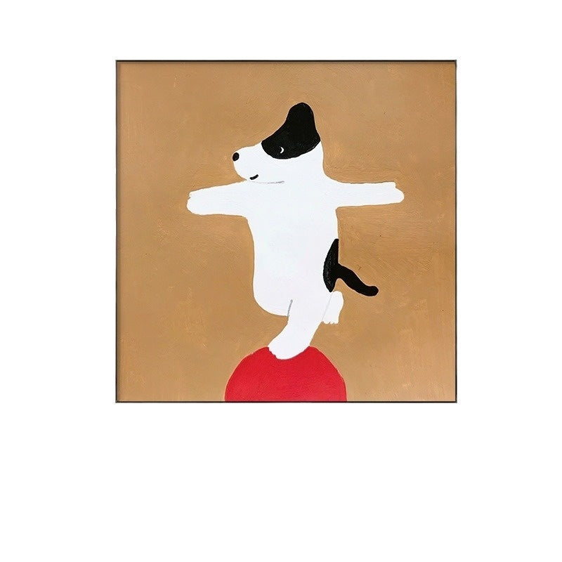 Cartoon Dog Red Square Wall Art – Modern Canvas Restaurant Mural | Zanlo UK