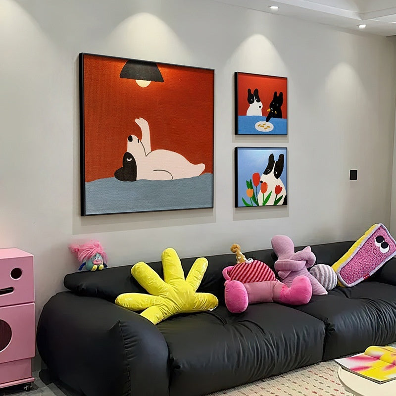 Cartoon Dog Red Square Wall Art – Modern Canvas Restaurant Mural | Zanlo UK