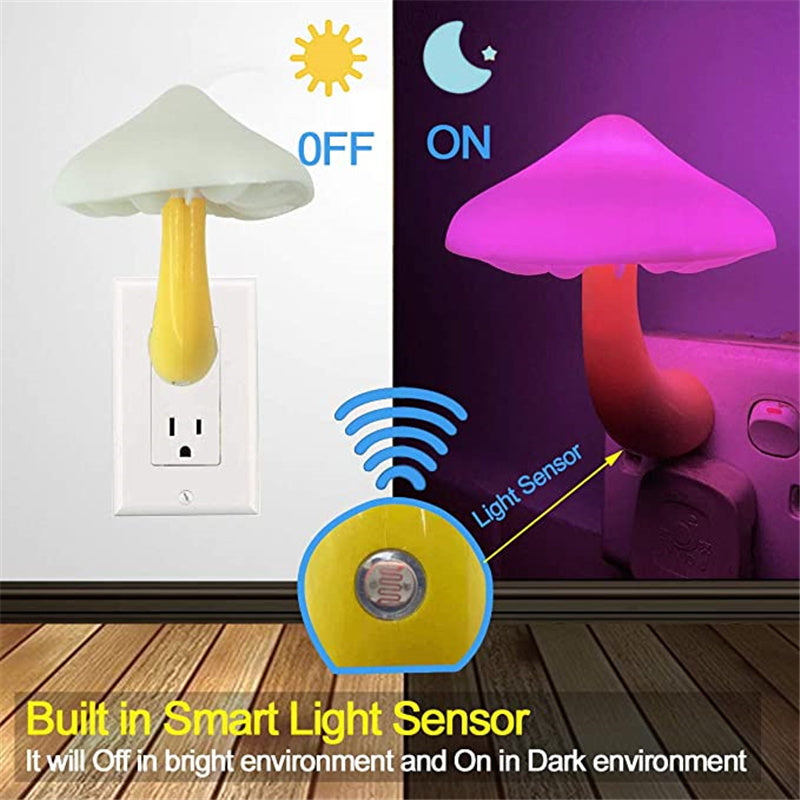 LED Mushroom Night Light with Sensor – EU/US Plug Wall Lamp | Zanlo UK