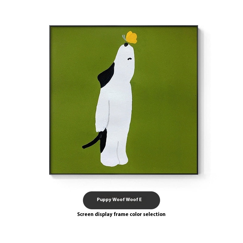 Cartoon Dog Red Square Wall Art – Modern Canvas Restaurant Mural | Zanlo UK