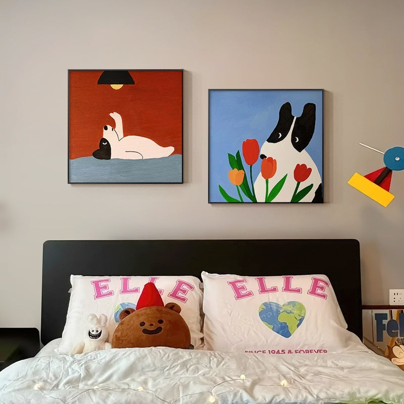 Cartoon Dog Red Square Wall Art – Modern Canvas Restaurant Mural | Zanlo UK