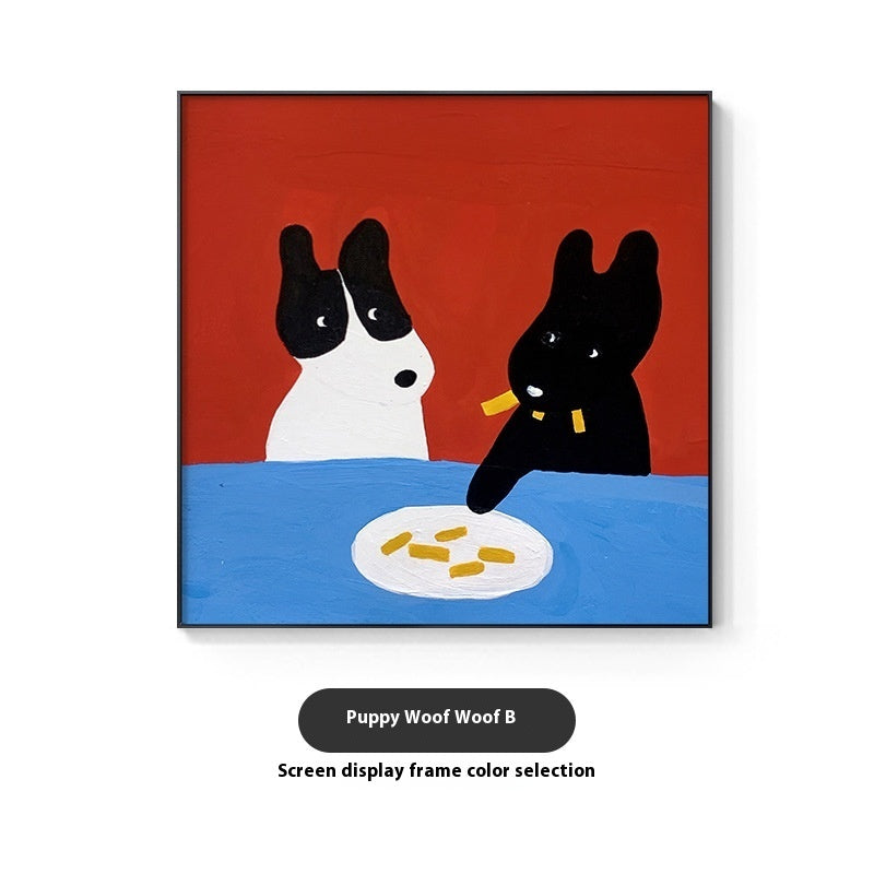 Cartoon Dog Red Square Wall Art – Modern Canvas Restaurant Mural | Zanlo UK
